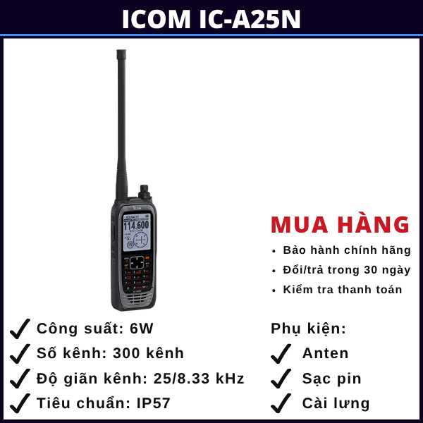 Bộ đàm Icom IC-A25N – Tích hợp GPS, Bluetooth, VOR, IP57